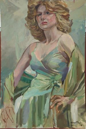 portrait of woman in green dress Ernest Taylor 1978 Woman in Green