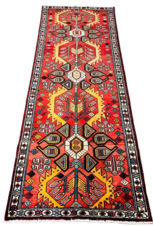 Origin "Bakhtiyar" Hand Knotted Sheep Wool Persian Rug Vegetable Dyes Geometric Pattern 9'10" X 3'5"