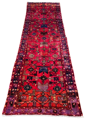 Origin "Hamedan" Hand Knotted Sheep Wool Persian Rug Natural Dyes with Geometric and Floral Patterns 10'10" X 3'5"