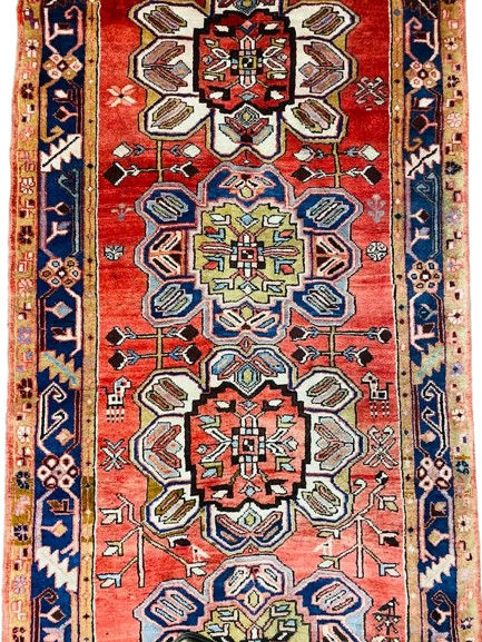 1983 Origin "Geravan" Hand Knotted Sheep Wool Persian Rug Natural Vegetable Dyes with Geometric Patterns 10'3" X 3'9"