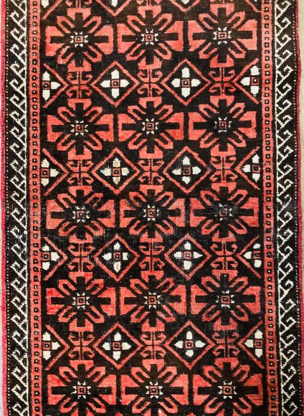 Origin "Baluch" Hand Knotted Persian Rug with Repetitive Geometric Pattern 6'2" X 2'3"