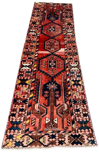 Origin "Zanjan" Hand Knotted Sheep Wool Persian Rug with Geometric Patterns 9'8" X 3"