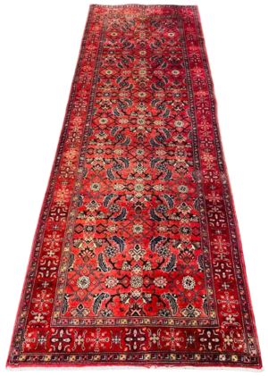 Origin "Azarbayjan" Hand Knotted Sheep Wool Persian Rug with Geometric and Floral Patterns 10'7" X 3'8"