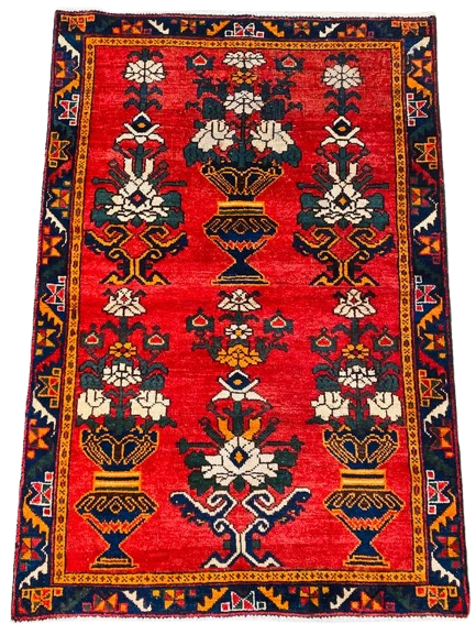 607276153_1219991036670490_274503646329598351_n-removebg-preview Origin "Shiraz" Persian Rug Hand Knotted Natural Dyes Featuring a traditional Vase or Tree of life design 4'10" X 3'2"