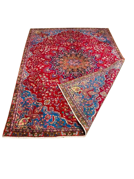 608147844_838572442482227_4149685359205104871_n-removebg-preview Origin "Khashan" Persian Tribal Rug Hand Knotted Natural Dyes with Central Medallion and Floral Patterns 9'11" X 6'11"