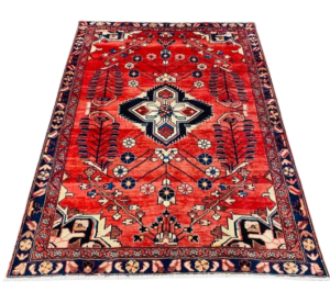 Origin "Arak" Persian Tribal Rug Hand Knotted Vegetable Dyes with Central Medallion and Geometric Floral Patterns 6'4" X 4'9"