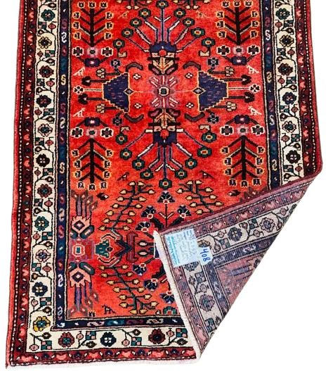 Origin "Hamedan" Persian Rug Hand Knotted Natural Dyes with RARE Map of Tree pattern 10' X 3'5"