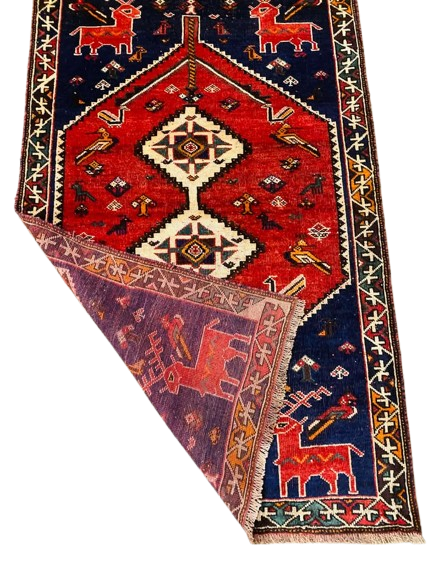 Origin "Shiraz" Persian Tribal Rug Hand Knotted Natural Dyes with Animal Geometric Floral Patterns 6'7" X 4'