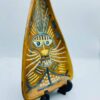 Mid Century Inspired Hand‑Painted Triangular Ceramic Dish Abstract Face Design by Zheng Ruixiu